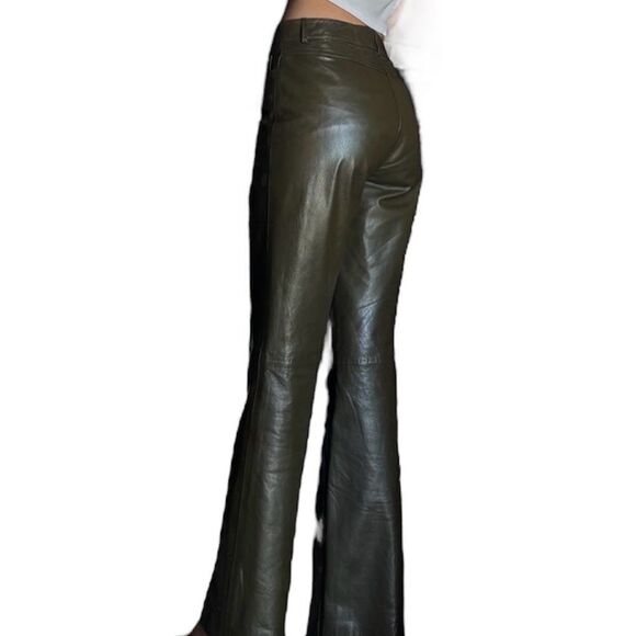 Theory Leather Green Pants Straight Leg Size 6 - Picture 5 of 10